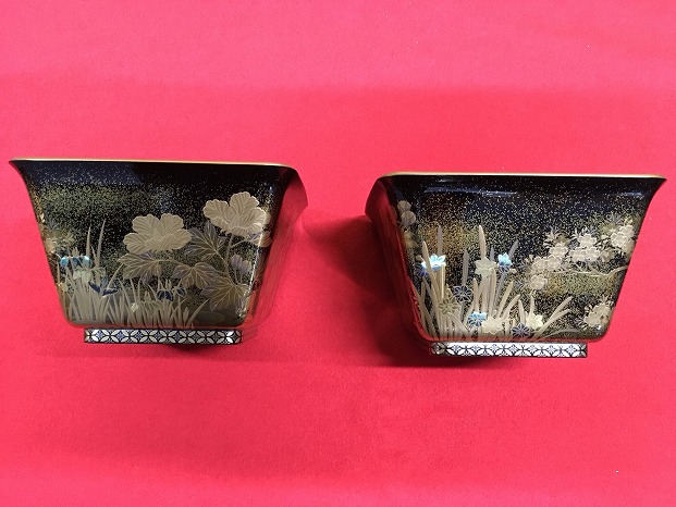 加賀蒔絵盃洗四季花模様一対