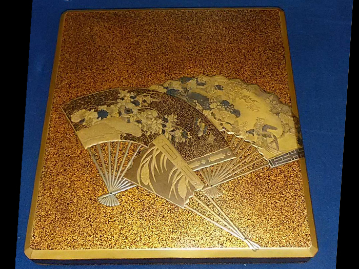 梨地扇面模様　硯箱